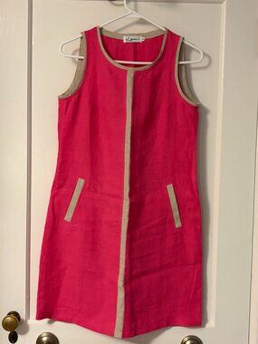 iLinen 100% linen mini dress size small hot pink pockets preppy summer beachy